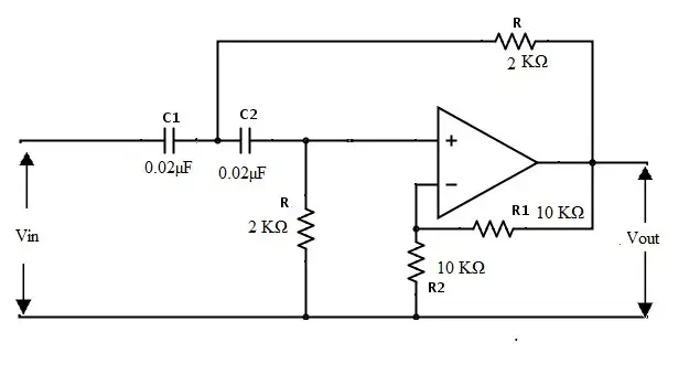 Fig: Second Order Active High Pass Filter Example