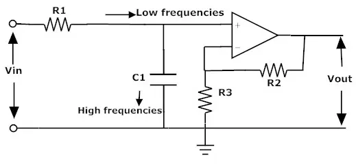 Active Low Pass Filter with High Voltage Gain digram