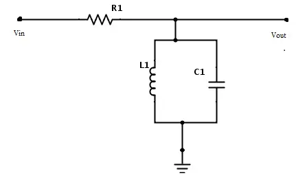 Fig: Band pass filter circuit using R, L and C components