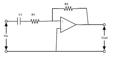 Fig: Active High Pass Filter using Inverting Operational Amplifier