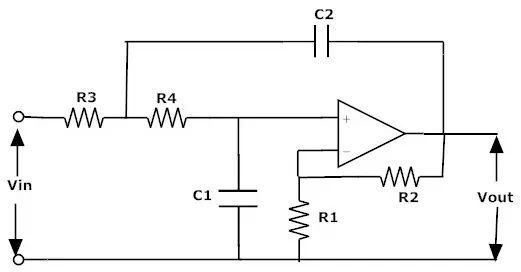 Second order active low p ass filter Schematic Diagram