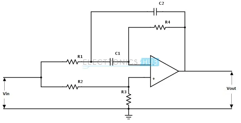 Fig: Second order Notch filter using op-amp