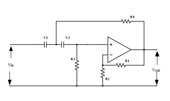 Fig: Second Order Active High Pass Filter Circuit