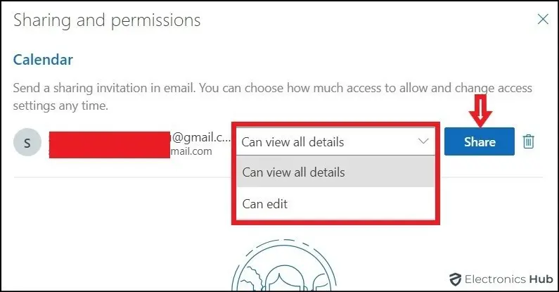 Access settings web-how to share calendar outlook