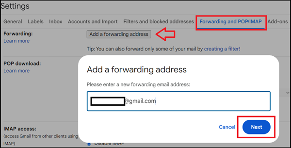 'Add a forwarding address - how to backup gmail