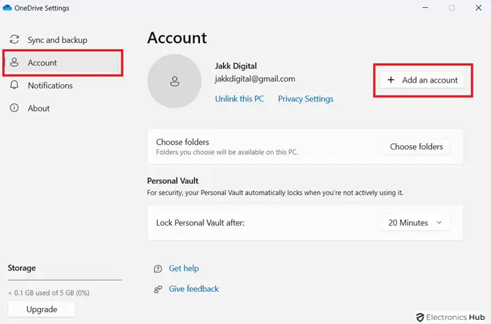 add account -access onedrive from File Explorer
