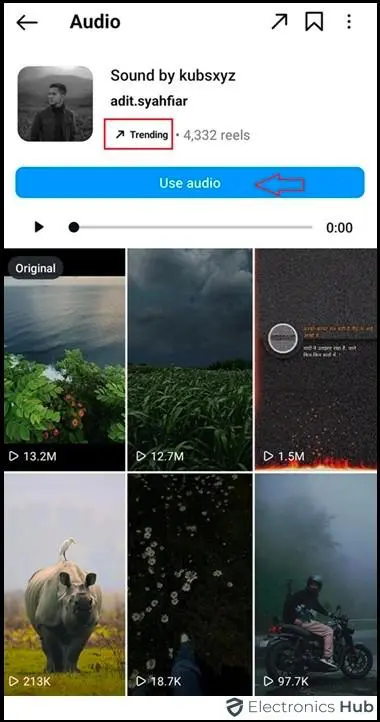 arrow icon with Tending list-Using Instagram Search