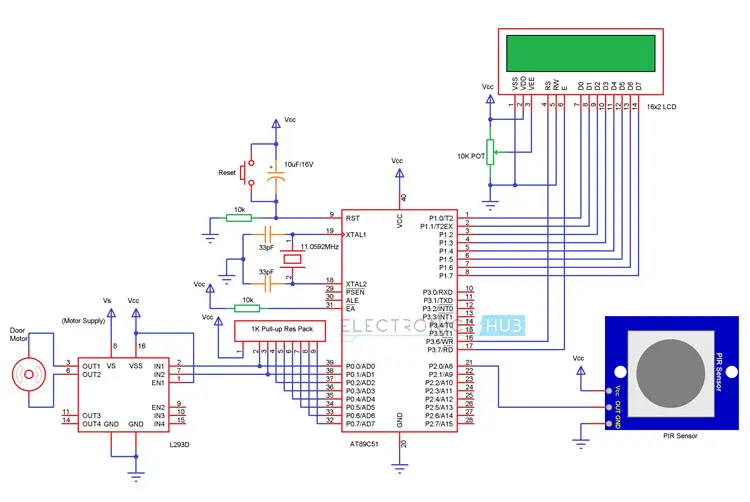 Automatic Door Opening System using 8051 Circuit Diagram