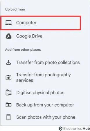 Choose Computer Photos - google photos on google drive