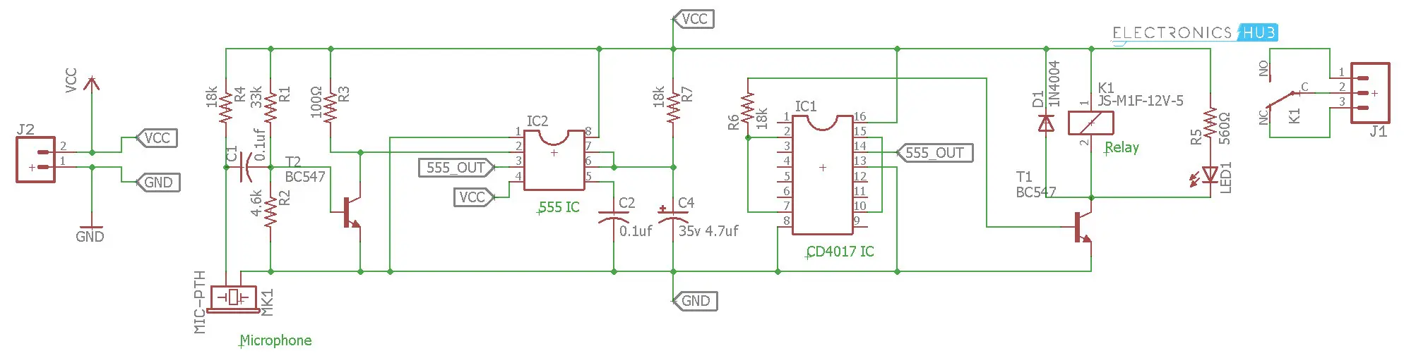 Clap Switch Circuit for Devices using 555 and 4017 Circuit Diagram