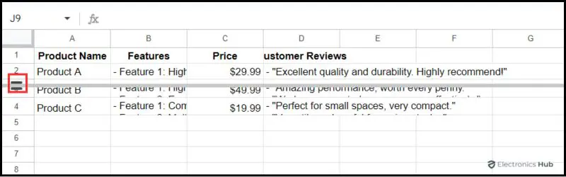 Click and drag-adjust cell height in google sheets