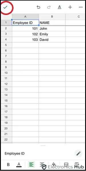 Click tick icon-label columns googlesheet