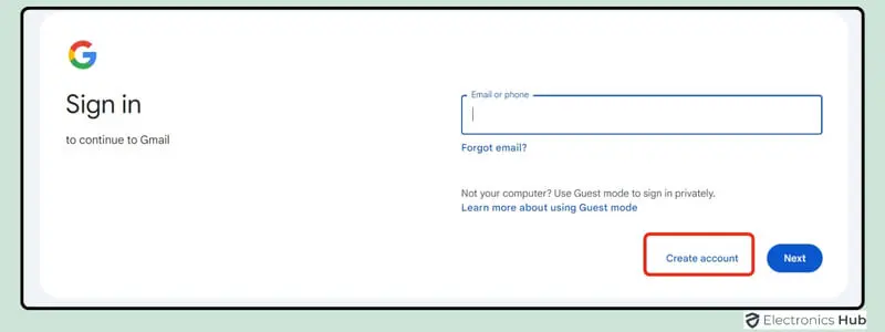 Create account - creating new email address in gmail