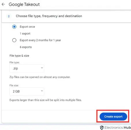 create export - backup google drive