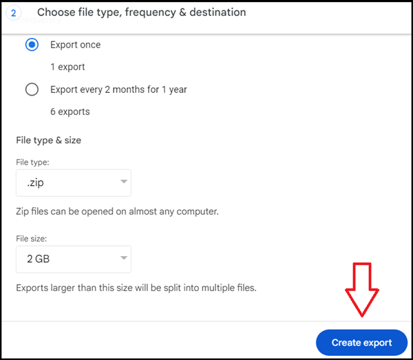 Create export - how to backup gmail