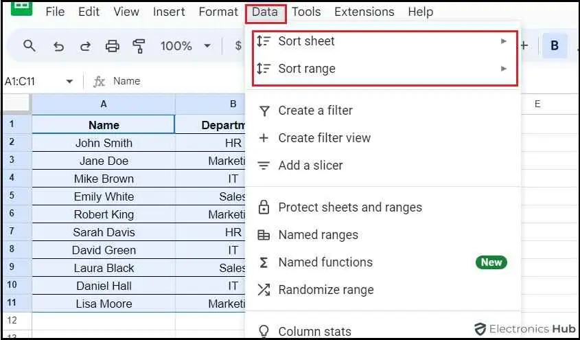 Data menu-Autosort Googlesheet