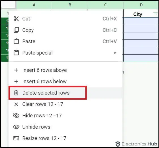 Delete selected rows-delete blank rows google sheets