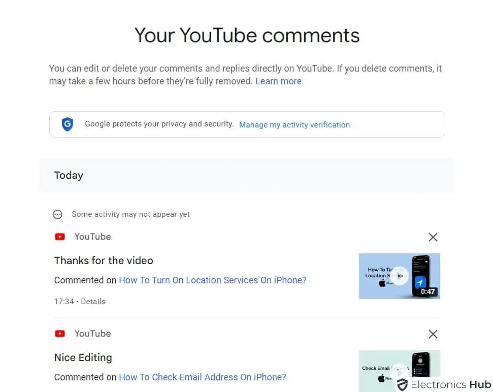 display a list-see and edit comments youtube