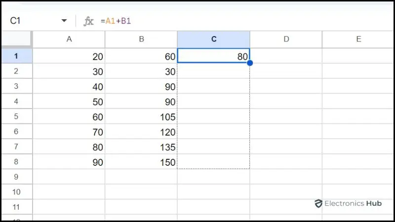 drag formula down - fill down in google sheets