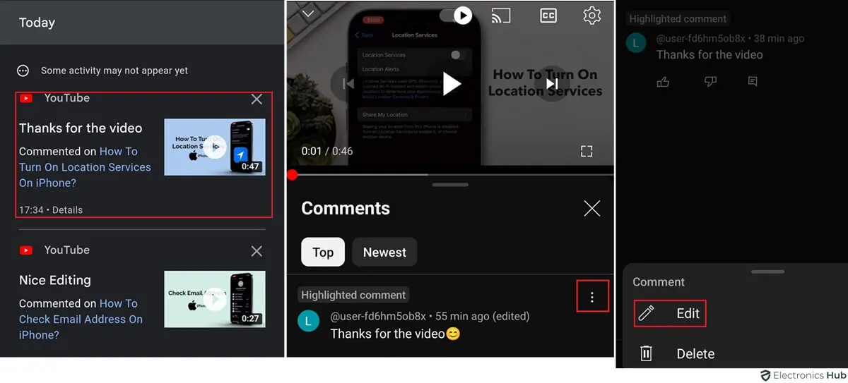 Edit-see and edit comments youtube