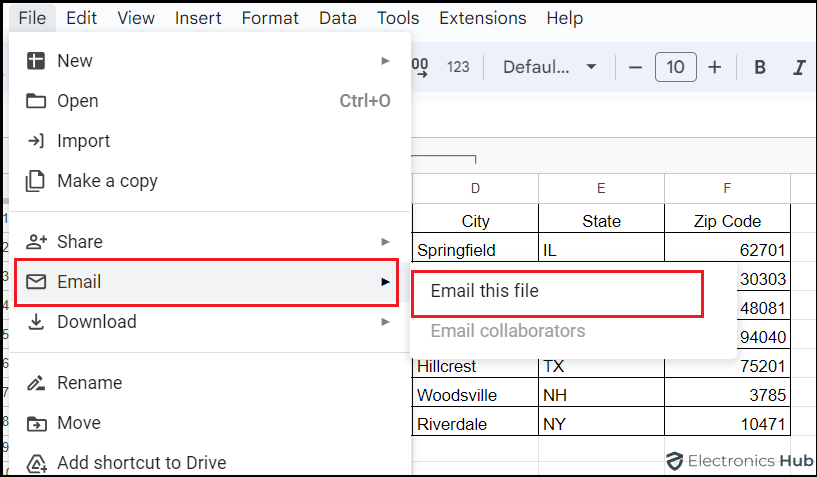 Email this file- google sheets to pdf