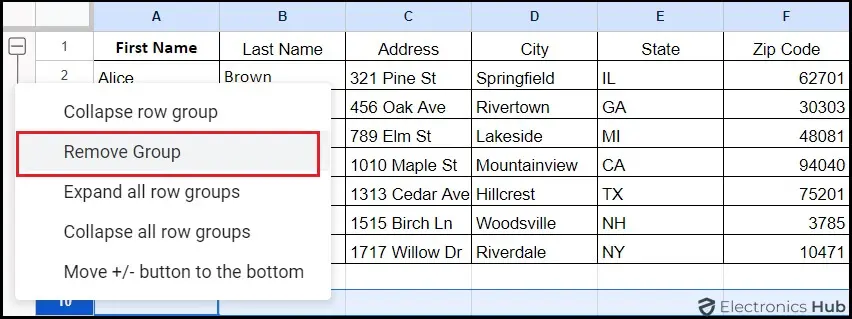 Grouped Rows or Columns-Google Sheet