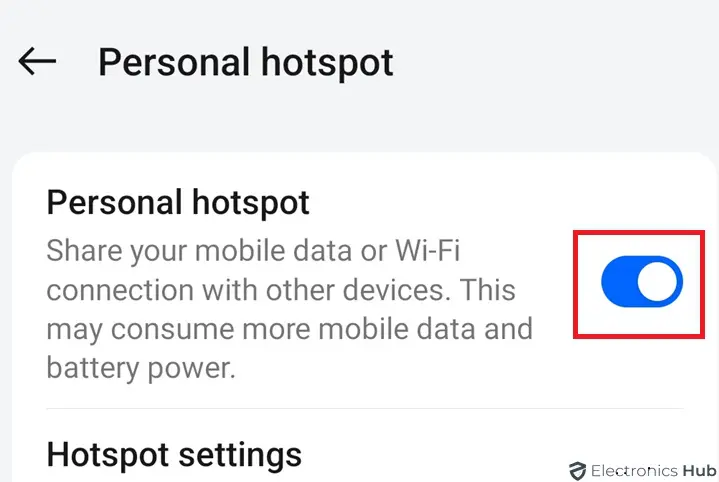 Hotspot Toggle Turned on in Android