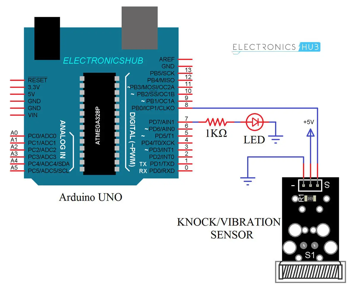 Interfacing Knock Sensor with Arduino Circuit Diagram