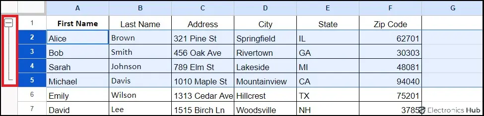 minus sign- group rows google sheets