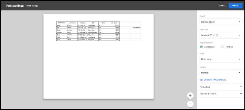 preview- google sheet to pdf