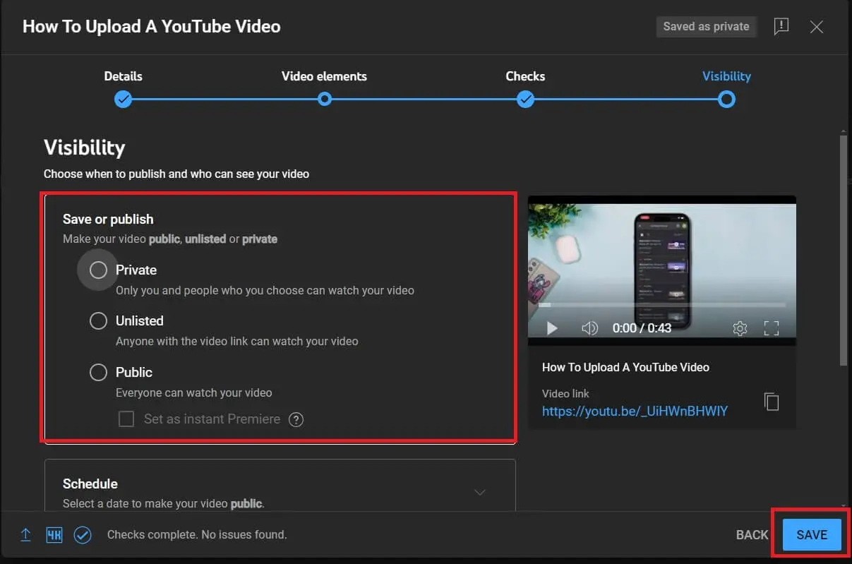 Privacy settings- upload video to youtube