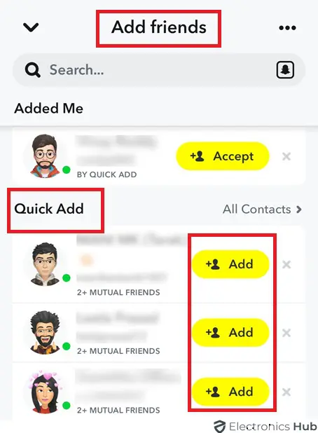 Tap Add to Quick Add on Snapchat