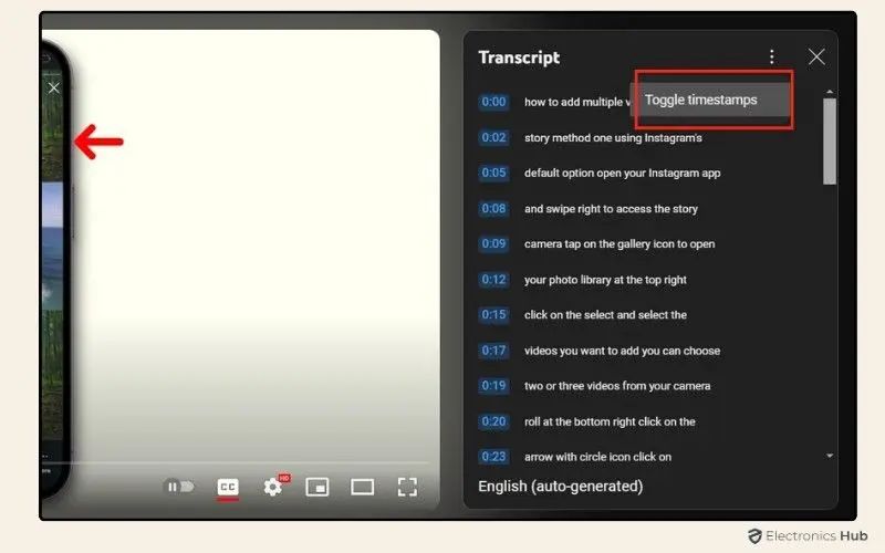 Remove Timestamps-download subtitles in youtube