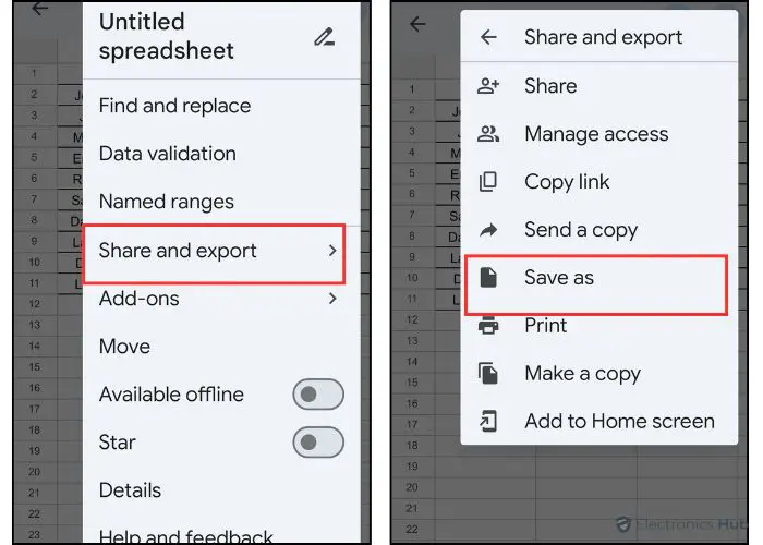 Save as- google sheets save as pdf