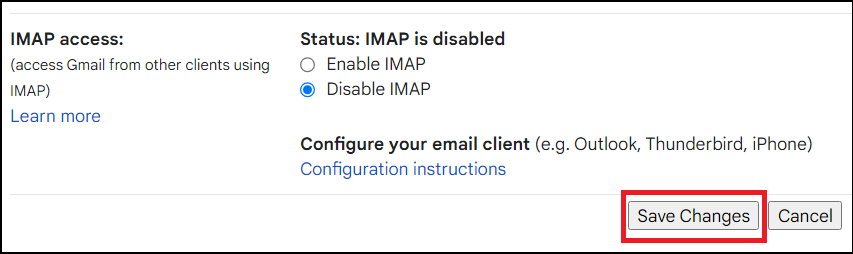 'Save Changes' - gmail account backup