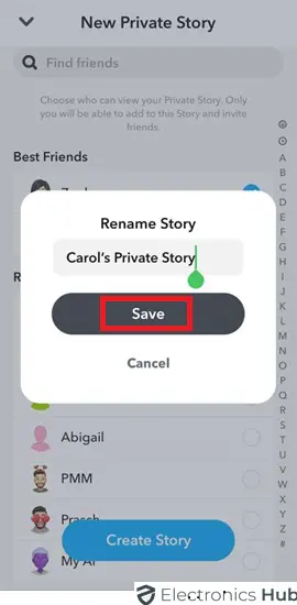 Save the Story Name to Create Private Story