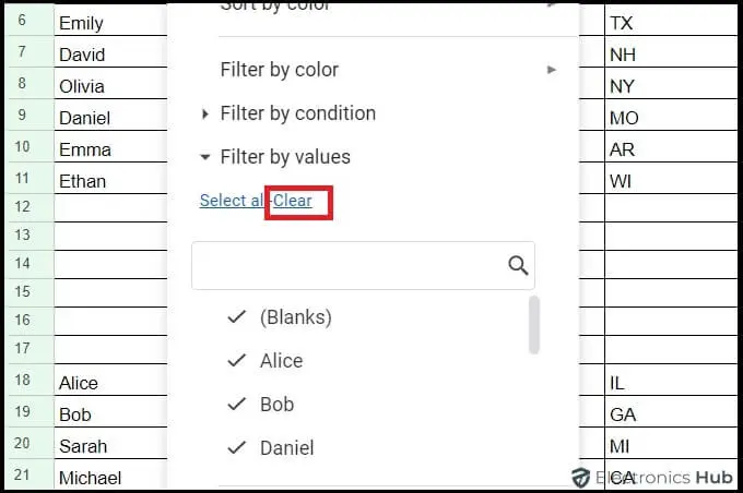 select Clear-delete blank rows google sheets