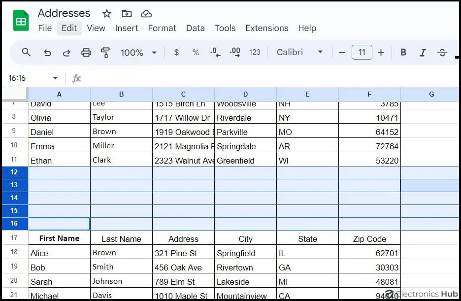 Select Empty Rows-google sheet delete empty rows