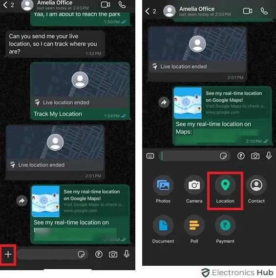 Select Location-Share location on Whatsapp