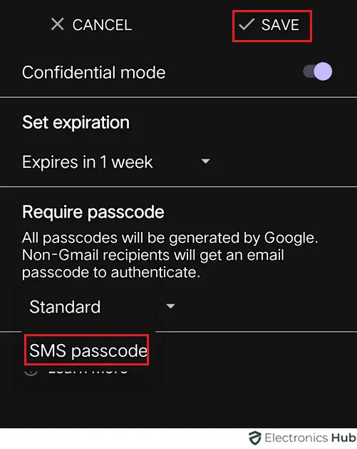 set passcode & save - encrypt email in gmail