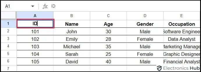 set the headers-google sheets rename column