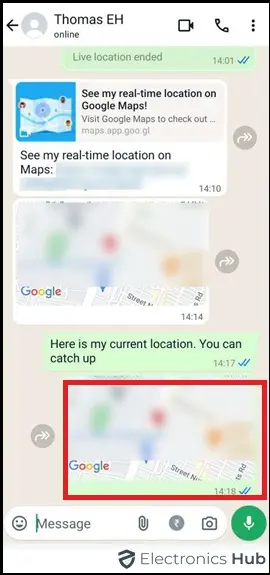 Shared your Current Location on Android's WhatsApp