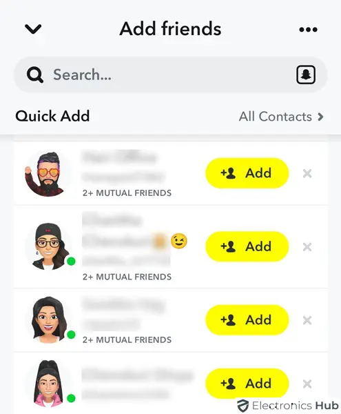 Snapchat Remove Unknown Person on Quick Add