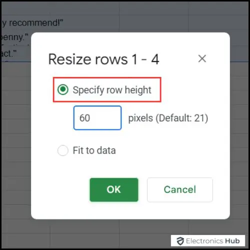 Specify row height-google sheet change row height