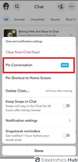 Tap Chat Settings - Pin Someone on Snapchat