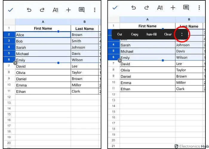 tap on three dots-grouping rows goole sheet