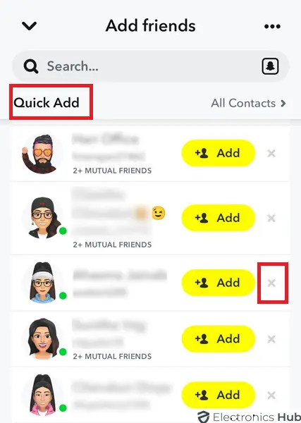 Tap X to Remove someone on Quick Add