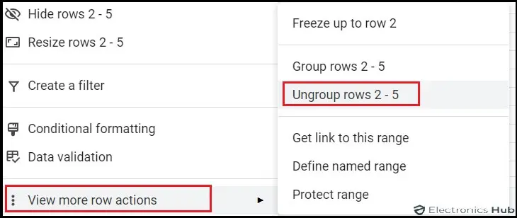 Ungroup Rows-group rows google sheet