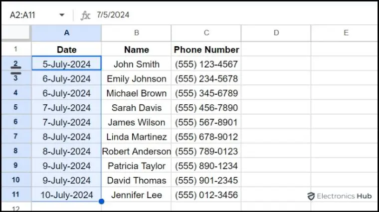 Using Fill Down For Range Of Dates - google sheets